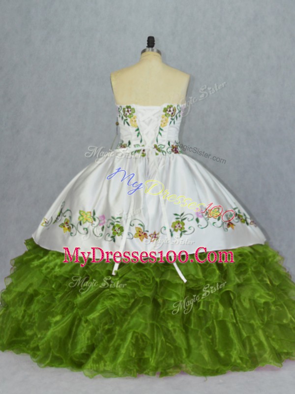 Exceptional Sleeveless Lace Up Floor Length Embroidery and Ruffles 15 Quinceanera Dress