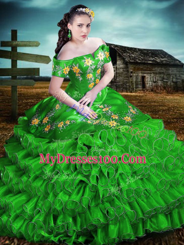 Floor Length Ball Gowns Sleeveless Green Sweet 16 Dress Lace Up