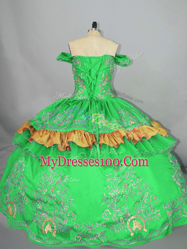 Green Sleeveless Satin Lace Up Quinceanera Gowns for Sweet 16 and Quinceanera