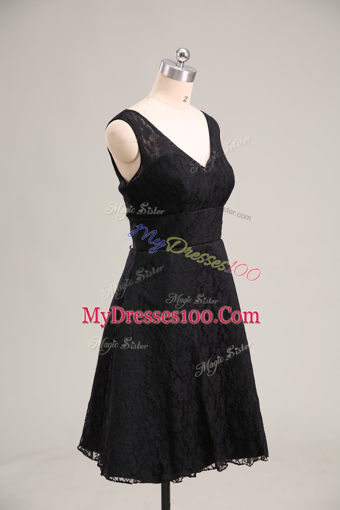 On Sale V-neck Sleeveless Zipper Cocktail Dresses Black Lace