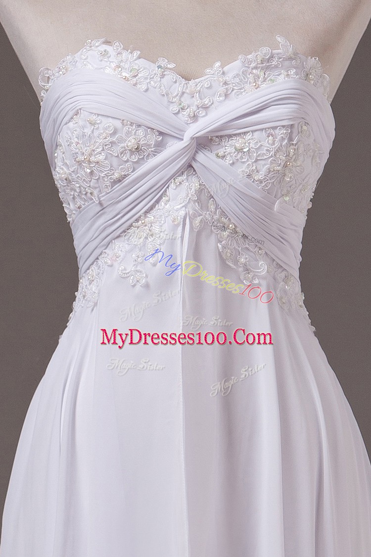 Fine White Sweetheart Lace Up Lace Wedding Dress Sweep Train Sleeveless
