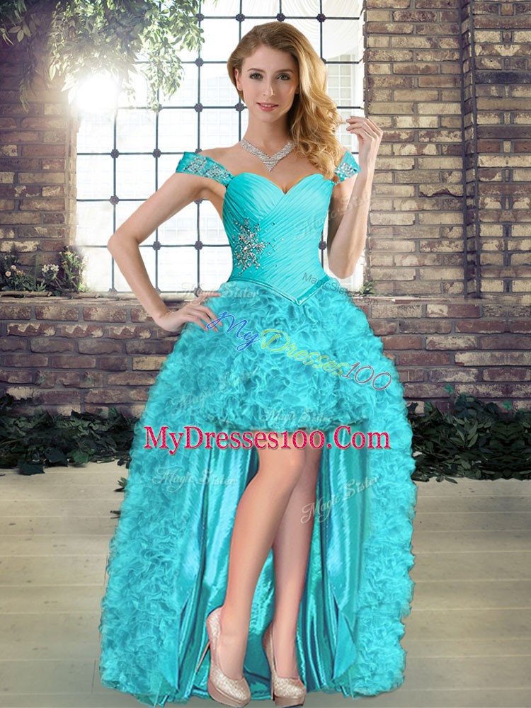 Fantastic Sleeveless Lace Up High Low Beading and Ruffles Party Dress for Toddlers