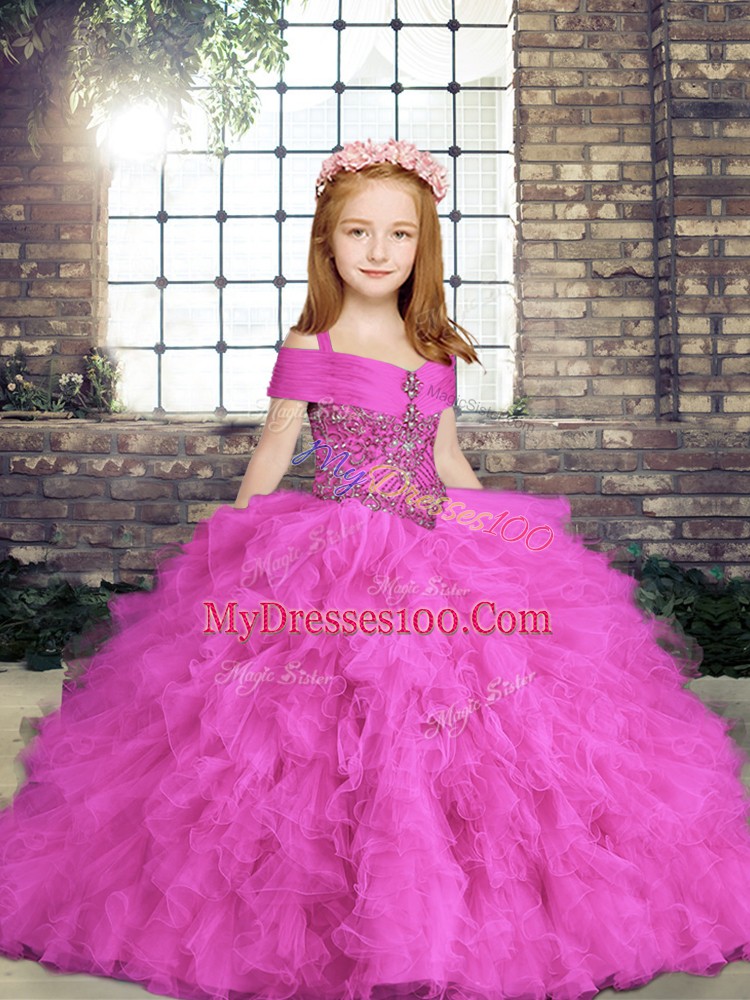 Ball Gowns Child Pageant Dress Lilac Straps Tulle Sleeveless Floor Length Lace Up