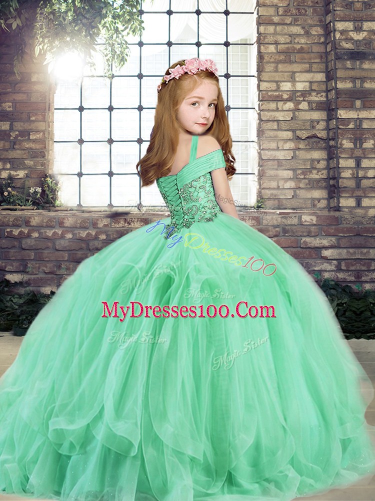 Tulle Straps Sleeveless Side Zipper Beading Little Girls Pageant Dress in Lilac