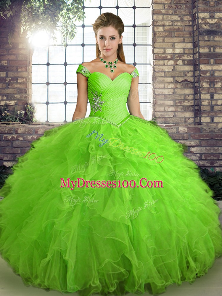 Off The Shoulder Neckline Beading and Ruffles Vestidos de Quinceanera Sleeveless Lace Up