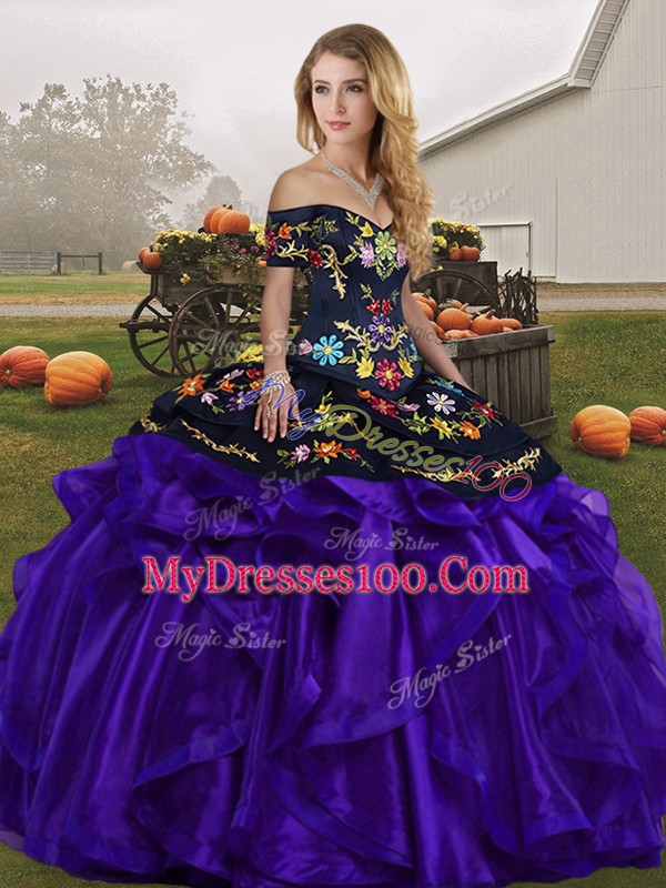 Exceptional Organza Sleeveless Floor Length Sweet 16 Dresses and Embroidery and Ruffles