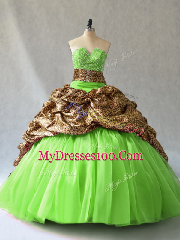 Luxury Brush Train Ball Gowns Sweet 16 Quinceanera Dress Strapless Organza and Printed Sleeveless Lace Up