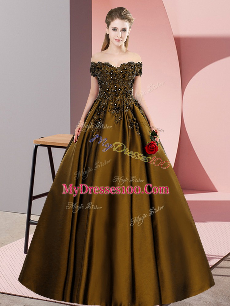 Luxury Floor Length Zipper Quinceanera Dresses Brown for Party and Sweet 16 and Wedding Party with Lace