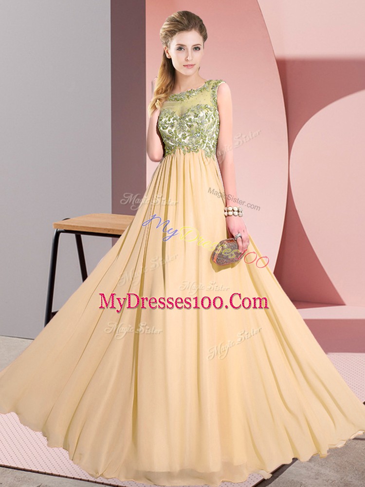 Chiffon Sleeveless Floor Length Court Dresses for Sweet 16 and Beading and Appliques