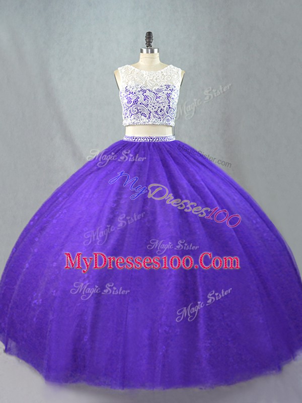 Pretty Purple Scoop Zipper Appliques Sweet 16 Dresses Sleeveless