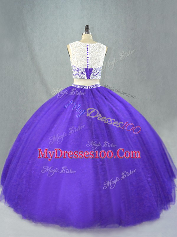 Pretty Purple Scoop Zipper Appliques Sweet 16 Dresses Sleeveless