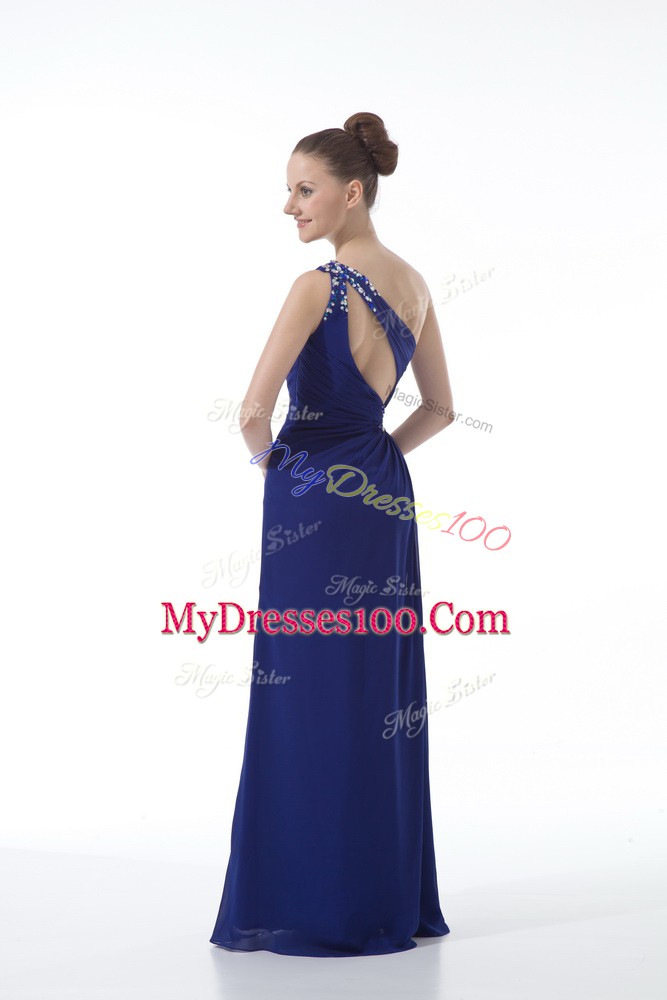 Superior Sleeveless Chiffon Floor Length Backless in Royal Blue with Beading and Ruching