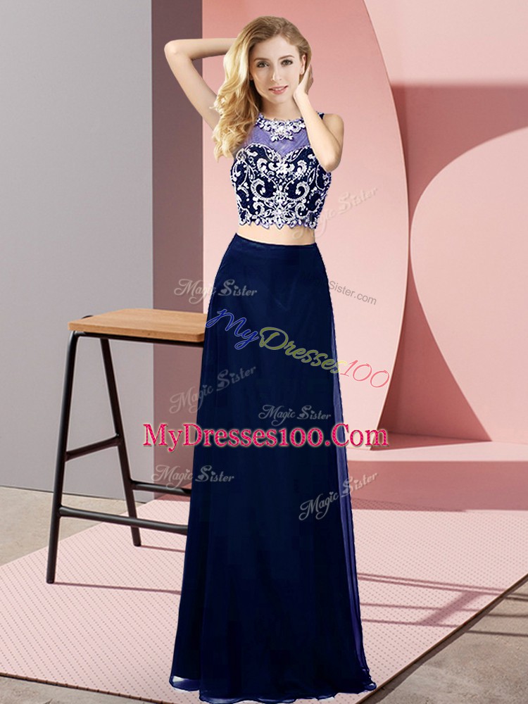 Dynamic Floor Length Blue Homecoming Party Dress Scoop Sleeveless Backless