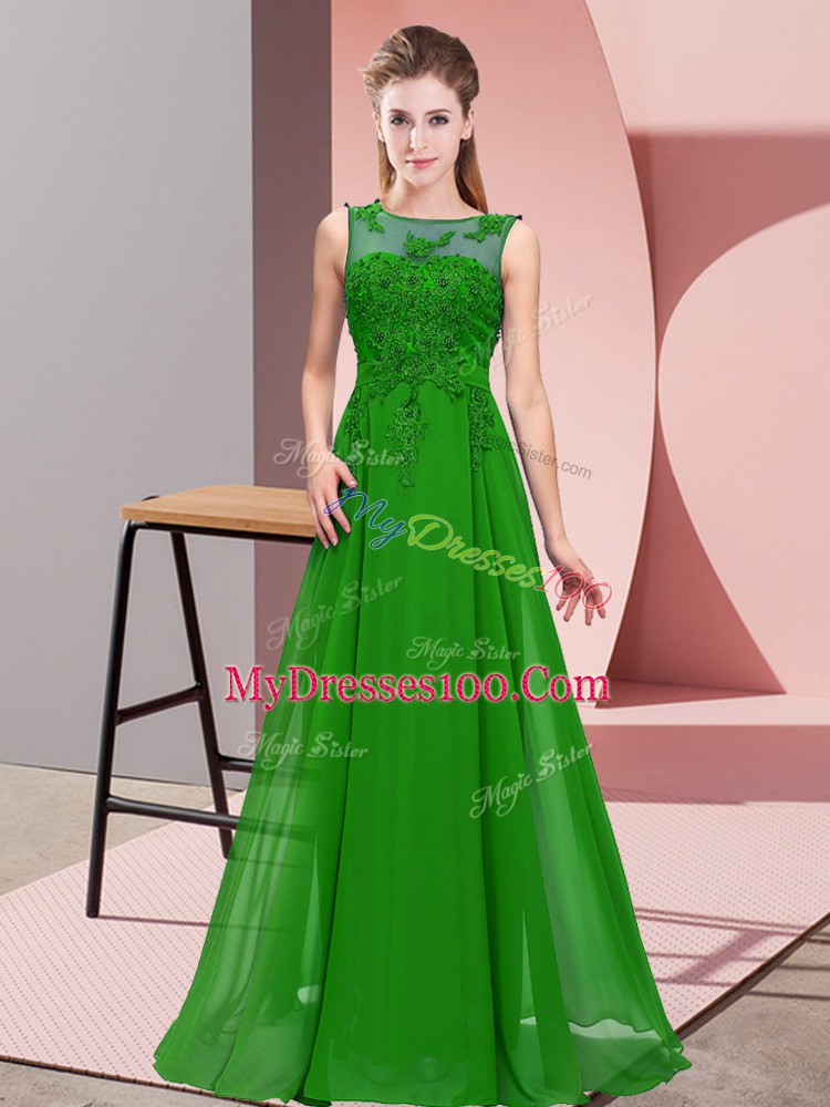 Glittering Green Zipper Bridesmaid Dress Beading and Appliques Sleeveless Floor Length
