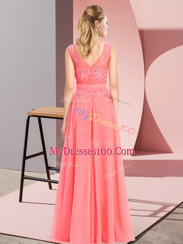 Glittering Green Zipper Bridesmaid Dress Beading and Appliques Sleeveless Floor Length