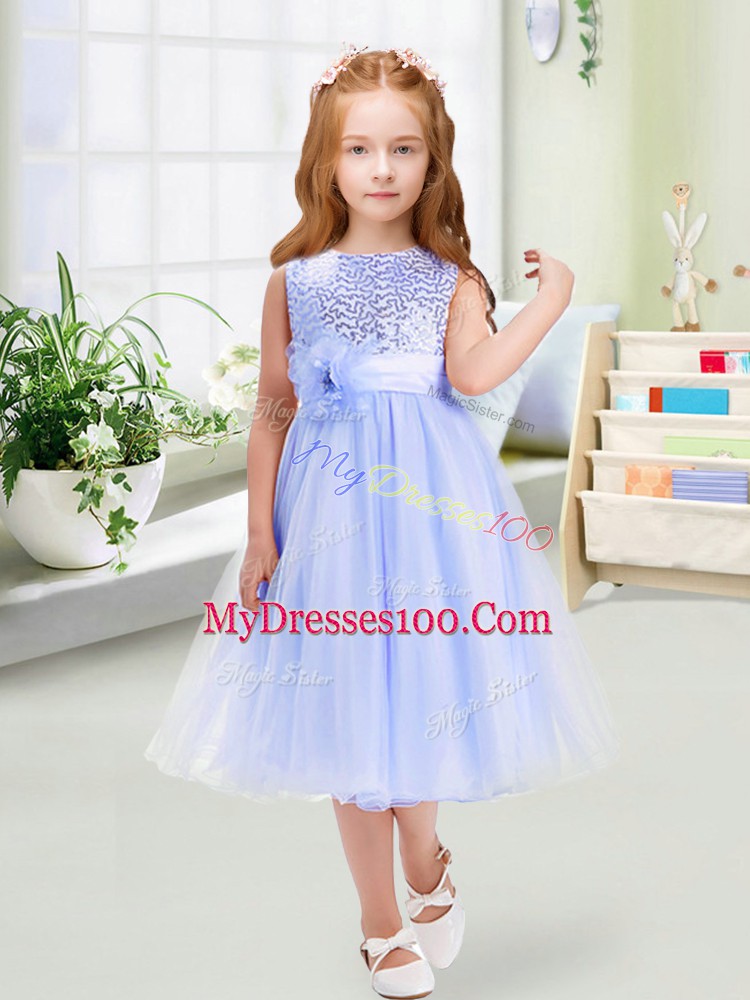 Trendy Sleeveless Sequins and Hand Made Flower Zipper Flower Girl Dresses for Less