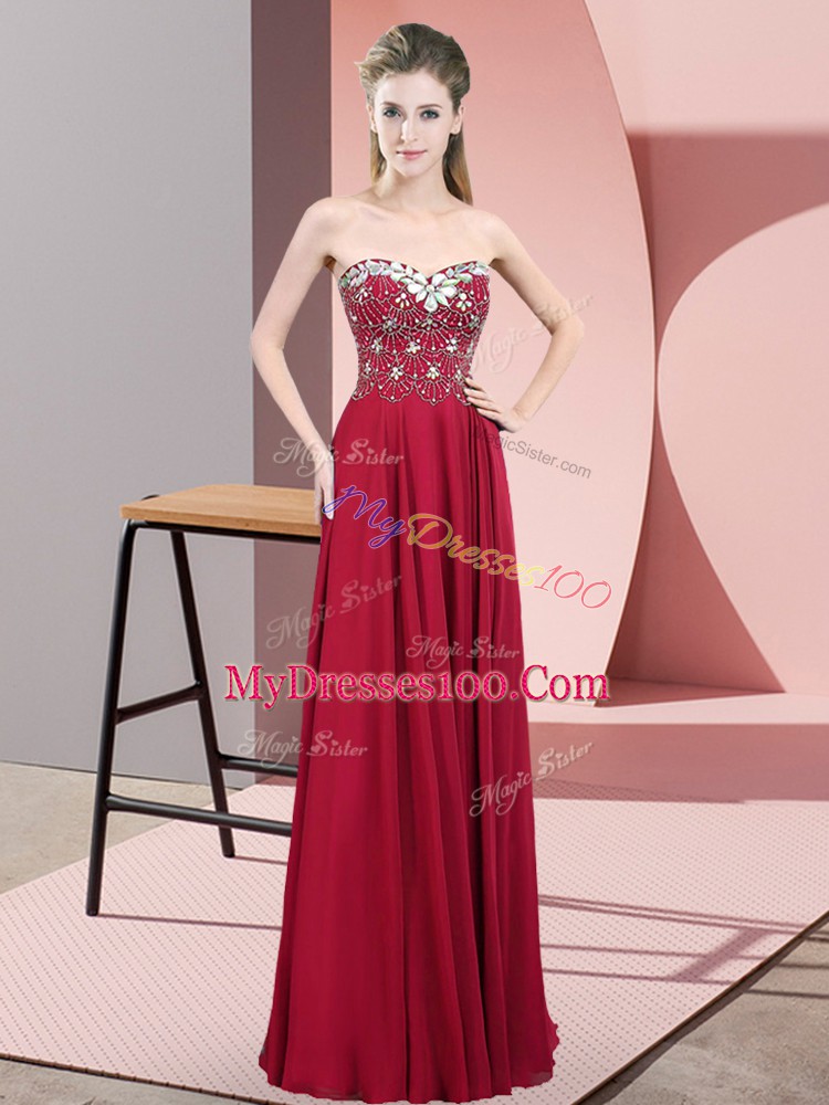 Empire Prom Gown Wine Red Sweetheart Chiffon Sleeveless Floor Length Zipper