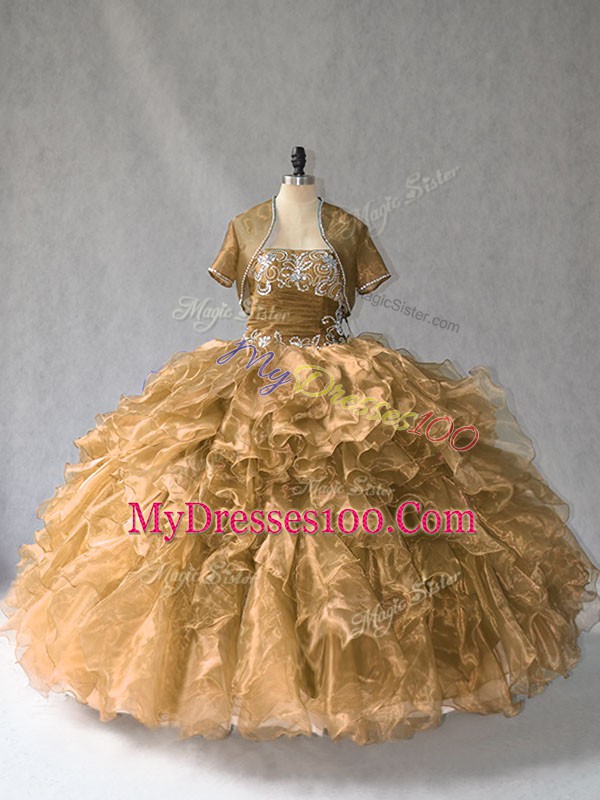 Strapless Sleeveless Lace Up Vestidos de Quinceanera Brown Organza