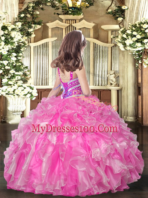 Sleeveless Lace Up Floor Length Beading and Ruffles Little Girl Pageant Gowns