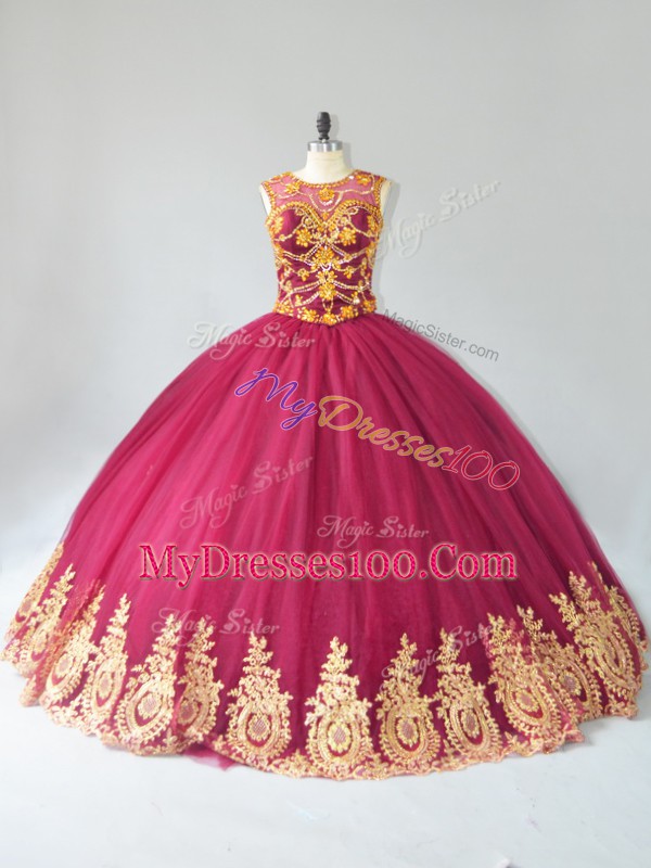 Sumptuous Burgundy Sleeveless Tulle Lace Up Quinceanera Dress for Sweet 16 and Quinceanera