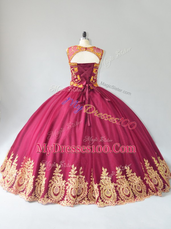 Sumptuous Burgundy Sleeveless Tulle Lace Up Quinceanera Dress for Sweet 16 and Quinceanera