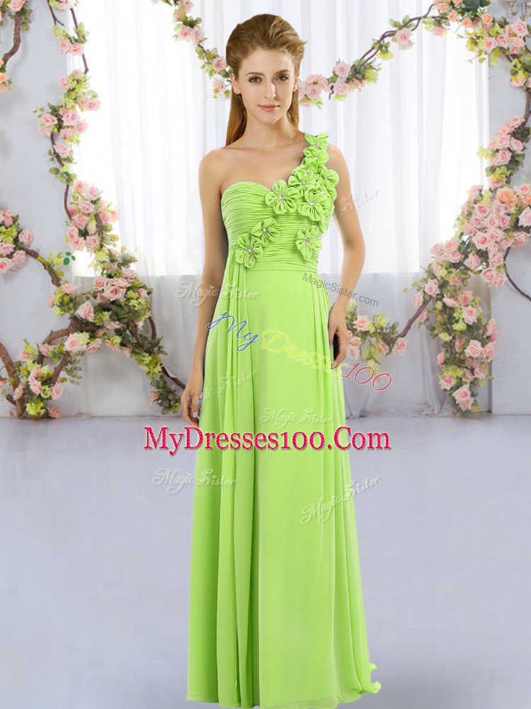 Sleeveless Floor Length Hand Made Flower Lace Up Dama Dress for Quinceanera