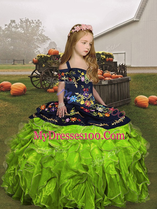 Ball Gowns Kids Formal Wear Straps Organza Sleeveless Floor Length Lace Up