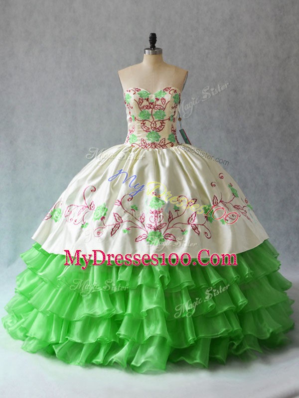 Graceful Sweetheart Neckline Embroidery and Ruffled Layers Ball Gown Prom Dress Sleeveless Lace Up