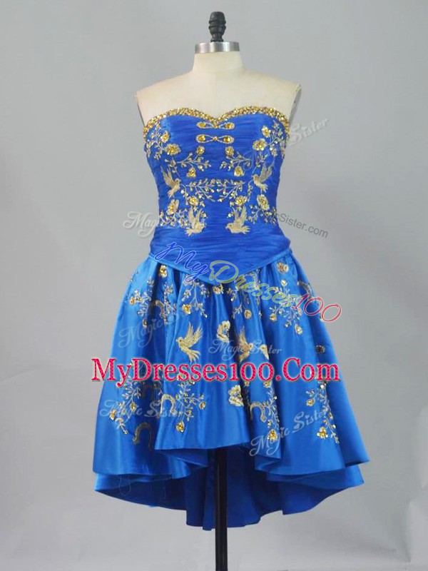 Blue Lace Up Sweetheart Embroidery Sleeveless