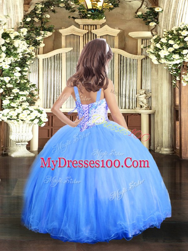 Affordable Lavender Lace Up Straps Beading Girls Pageant Dresses Tulle Sleeveless