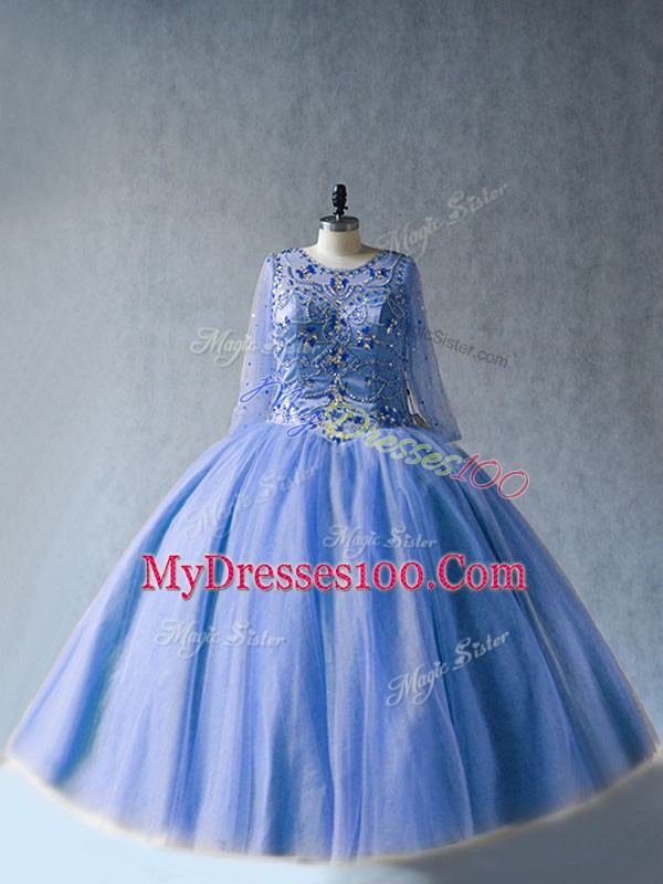 Luxury Long Sleeves Lace Up Floor Length Beading Quinceanera Dress
