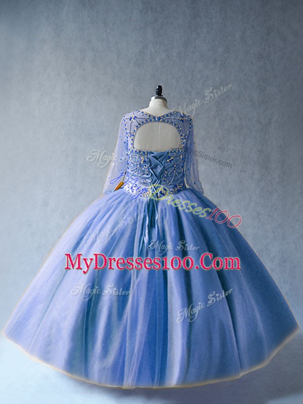 Luxury Long Sleeves Lace Up Floor Length Beading Quinceanera Dress