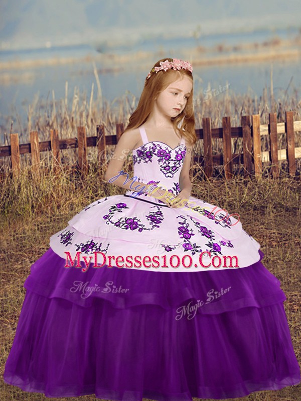 Excellent Eggplant Purple Sleeveless Tulle Lace Up Pageant Gowns For Girls for Party and Wedding Party