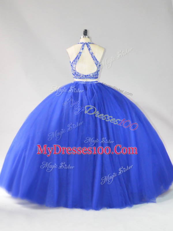 Super Royal Blue Sleeveless Beading Floor Length Quinceanera Gowns