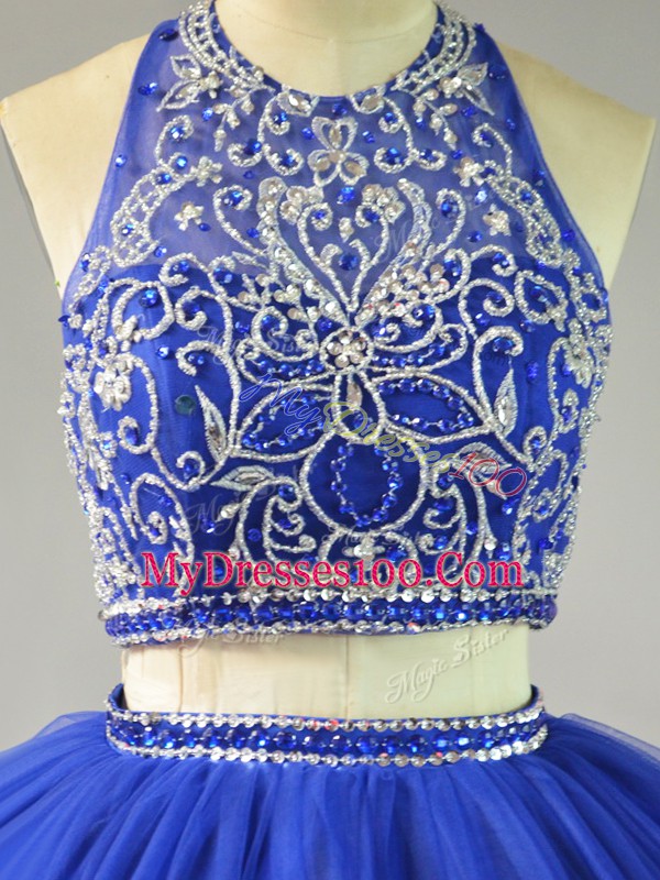 Super Royal Blue Sleeveless Beading Floor Length Quinceanera Gowns