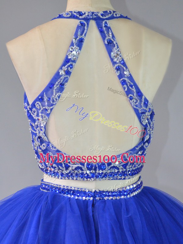 Super Royal Blue Sleeveless Beading Floor Length Quinceanera Gowns