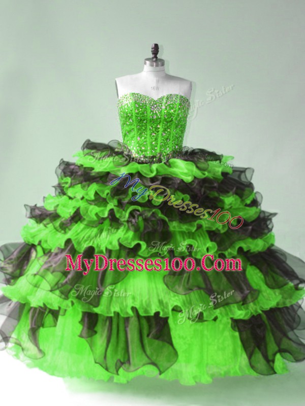 15th Birthday Dress Sweet 16 and Quinceanera with Beading and Ruffles and Ruffled Layers Sweetheart Sleeveless Lace Up