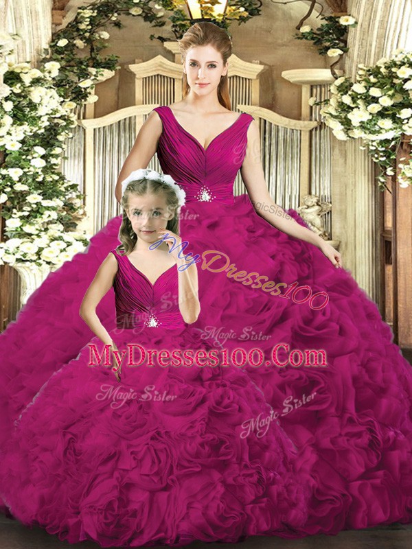 Fashionable Fabric With Rolling Flowers Sleeveless Floor Length 15 Quinceanera Dress and Beading