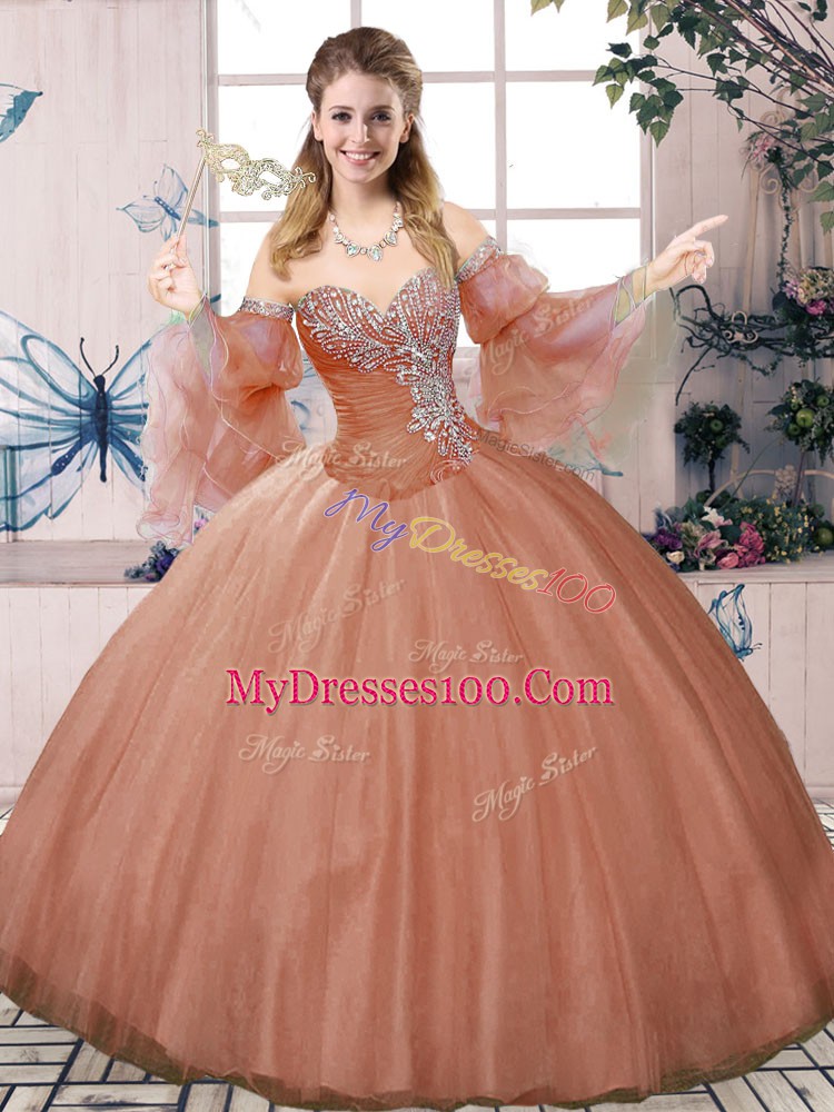 Fancy Floor Length Rust Red Vestidos de Quinceanera Sweetheart Sleeveless Lace Up