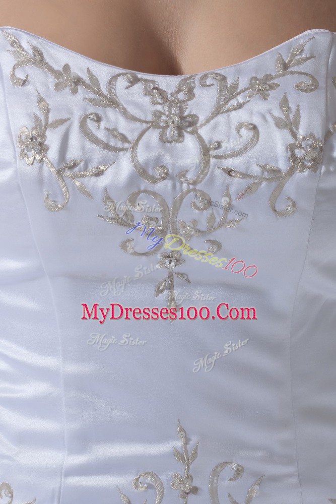 Deluxe White Wedding Dresses Taffeta Brush Train Sleeveless Embroidery and Pick Ups and Hand Made Flower