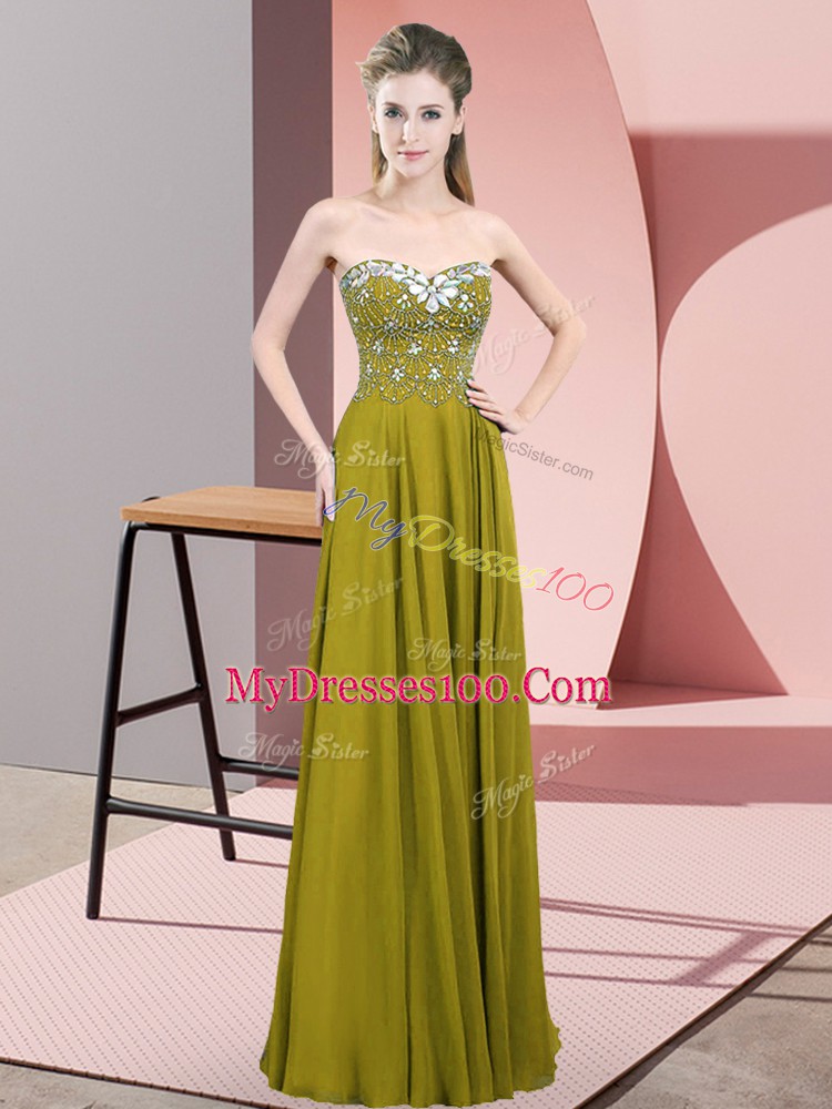 Olive Green Sleeveless Chiffon Zipper Formal Evening Gowns for Prom and Party
