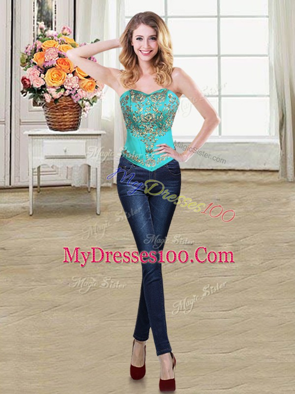 Hot Selling Aqua Blue Sweetheart Neckline Embroidery and Ruffled Layers 15 Quinceanera Dress Sleeveless Lace Up