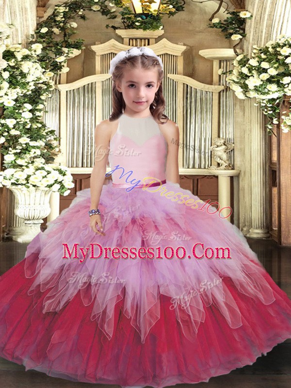 Latest Tulle Sleeveless Floor Length High School Pageant Dress and Ruffles