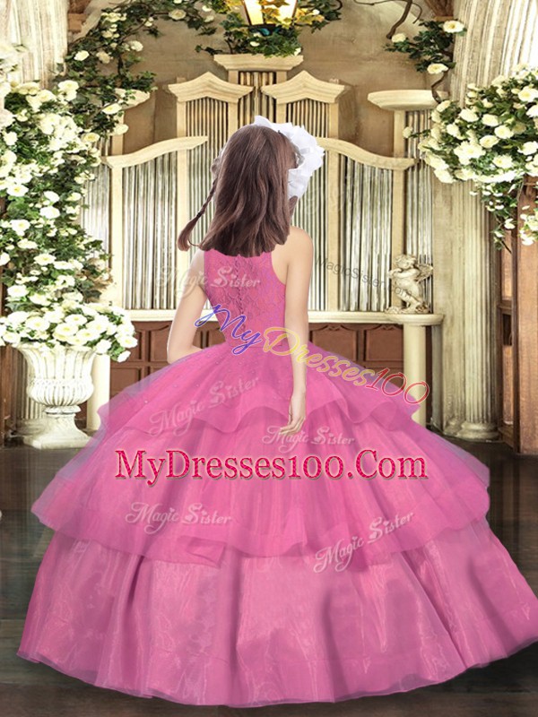 Lilac Zipper Little Girls Pageant Dress Beading and Ruffled Layers Sleeveless Floor Length