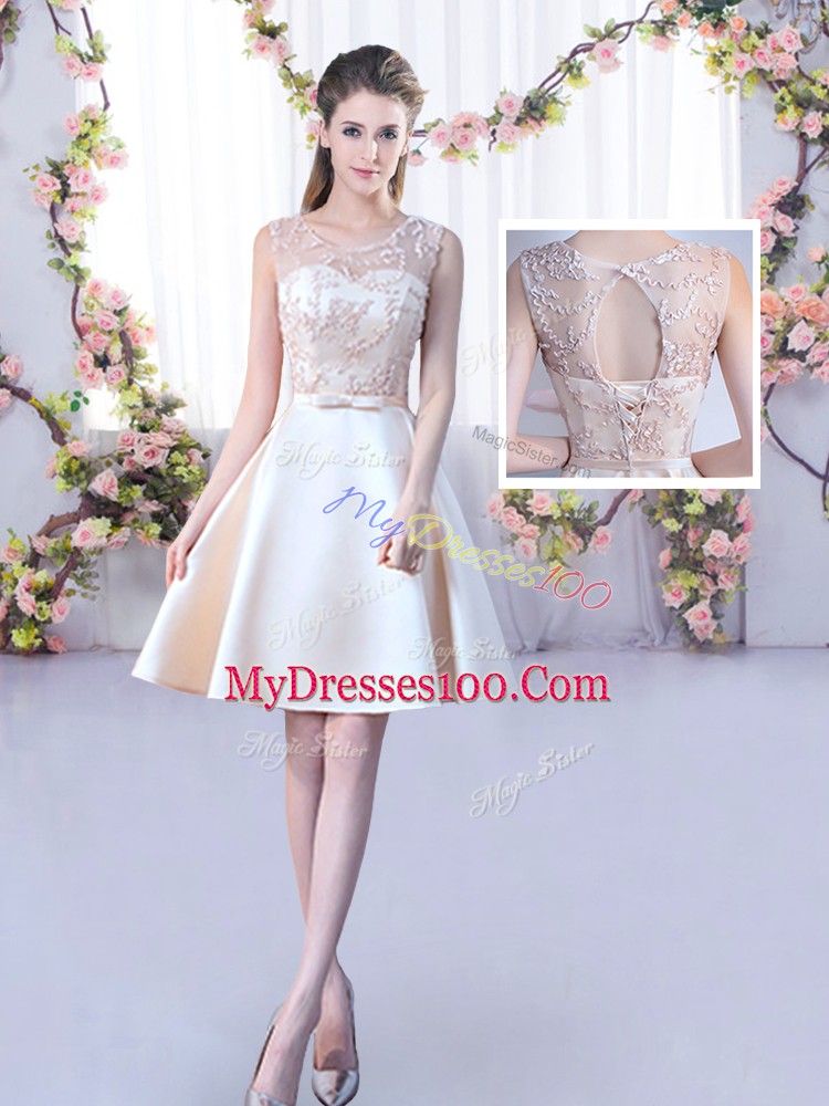 Free and Easy Scoop Sleeveless Lace Up Quinceanera Court Dresses Champagne Satin