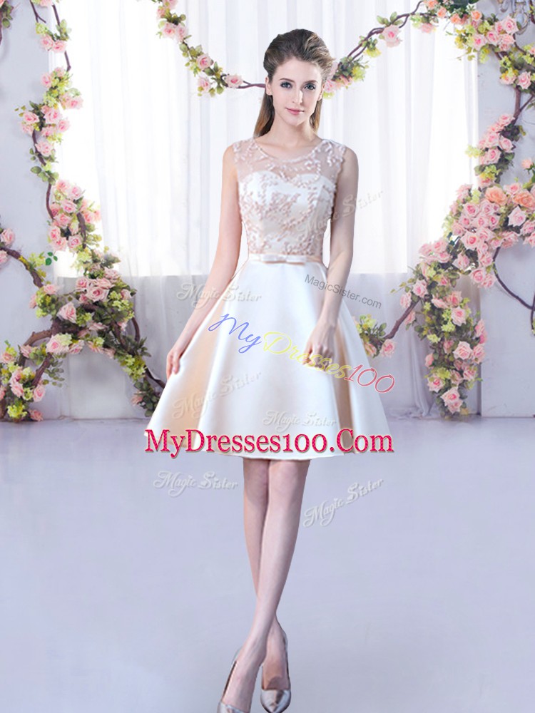 Free and Easy Scoop Sleeveless Lace Up Quinceanera Court Dresses Champagne Satin