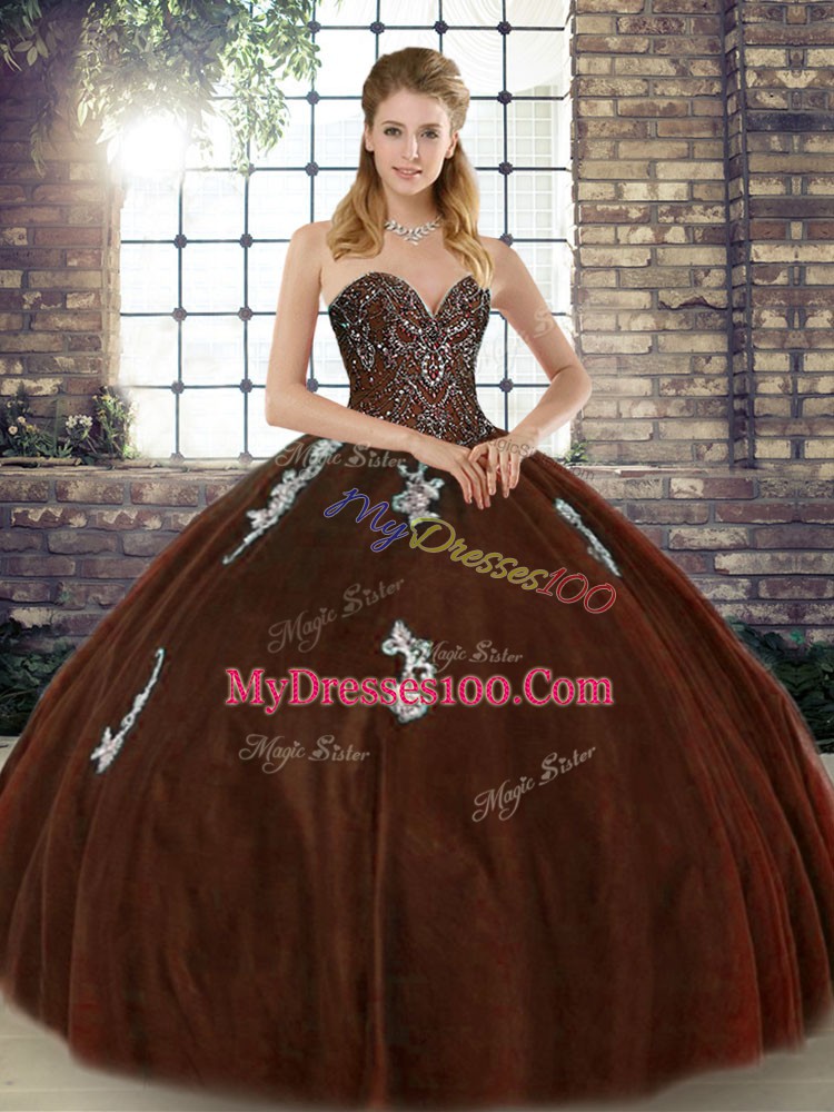 Stunning Tulle Sleeveless Floor Length Sweet 16 Dresses and Beading and Appliques