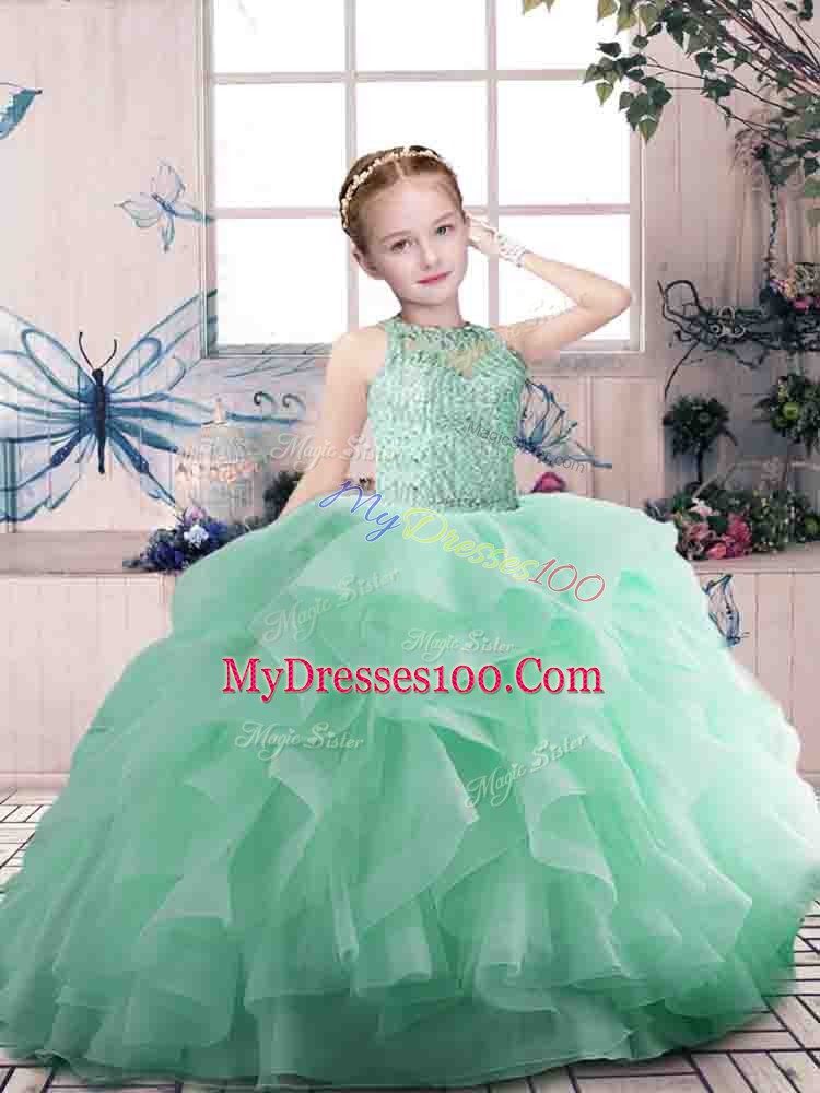 Eye-catching Sleeveless Beading and Ruffles Zipper Pageant Dress for Teens