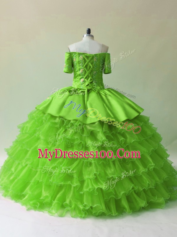 Smart Ball Gowns Embroidery and Ruffled Layers Sweet 16 Dress Lace Up Organza Sleeveless Floor Length