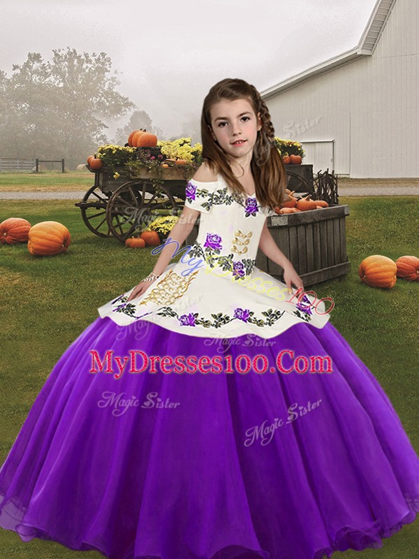 Ball Gowns Little Girl Pageant Gowns Eggplant Purple Straps Organza Sleeveless Lace Up
